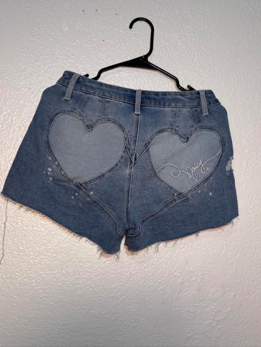 Juicy Couture Heart Back Pocket Denim Shorts - Blue